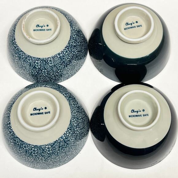 Chengs Blue and Cream Karakusa Rice Bowls Set for 4 - Picture 4 of 8